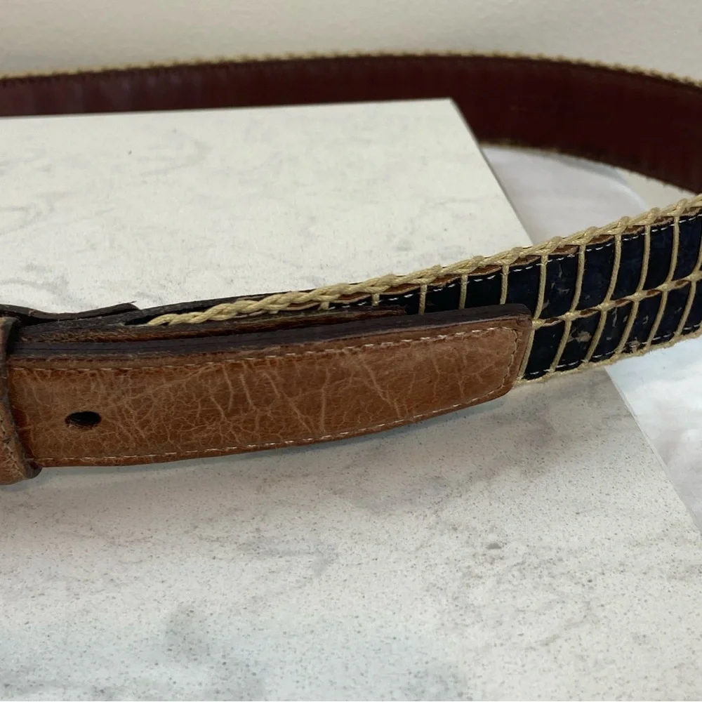 Men’s Vintage Torino Leather Cork Woven Belt Brown & Black Classic Casual Style